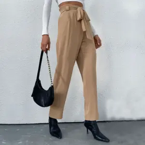 Adjustable Lace-Up Elastic Waist High-Waist Wide Leg Pants