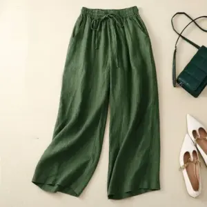 Retro Cotton And Linen Cropped Wide-leg Pants Women