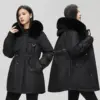 Warm Below-Knee Cotton Coat with Fur-Trimmed Collar Warm Below-Knee Cotton Coat with Fur-Trimmed Collar