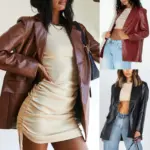 Women's Warm Leather Jacket with Peter Pan Collar - Black