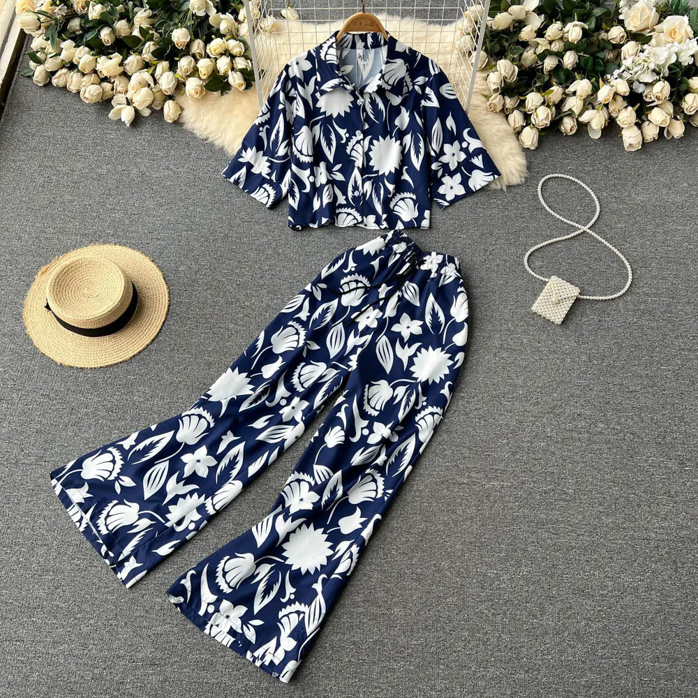 Comfort Fit Wide Leg Long Pants Two-Piece Set for Women