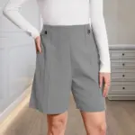 Breathable Linen Blend Mid-Waist Button Shorts for Women