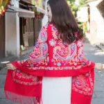 Warmth-Boosting Embroidered Cashmere Scarf, Great Wall Pattern