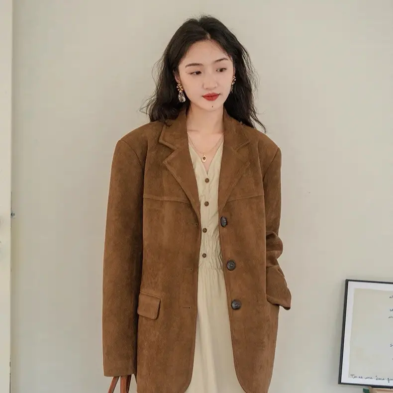 Rich Dark Brown Coffee Suede Vintage Blazer Jacket