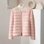 Women’s Short Puff Jacket with Ruffled Crew Neck Pockets