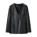 Women's Long-sleeved V-neck Leather Jacket