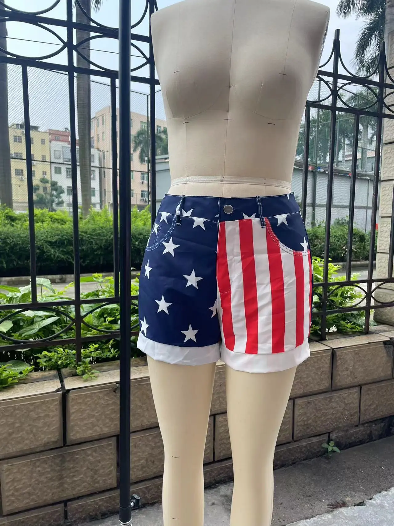 Patriotic Stars and Stripes Denim Women’s Shorts, No Stretch Patriotic Stars and Stripes Denim Women’s Shorts, No Stretch