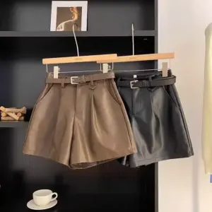 Black PU Leather A-Line Shorts with High Waist Fit