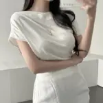 Straight-shoulder Short-sleeve Slim-fit Figure-flattering Crewneck T-shirt