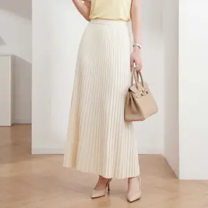 Elegant Satin Pleated Midi Skirt for Business Wear
