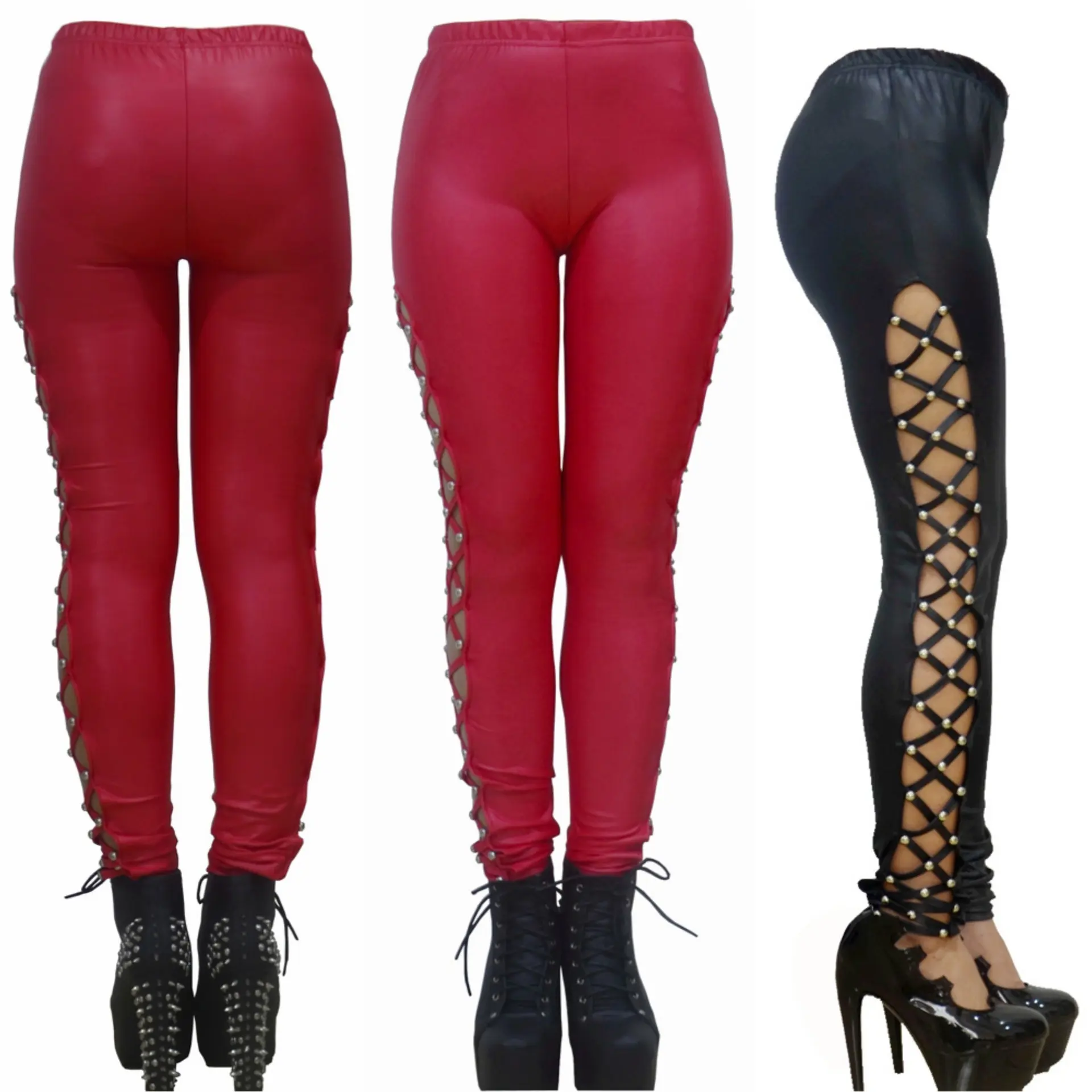 Punk-style Faux Leather Patent Leather Matte Cropped Pants Punk-style Faux Leather Patent Leather Matte Cropped Pants