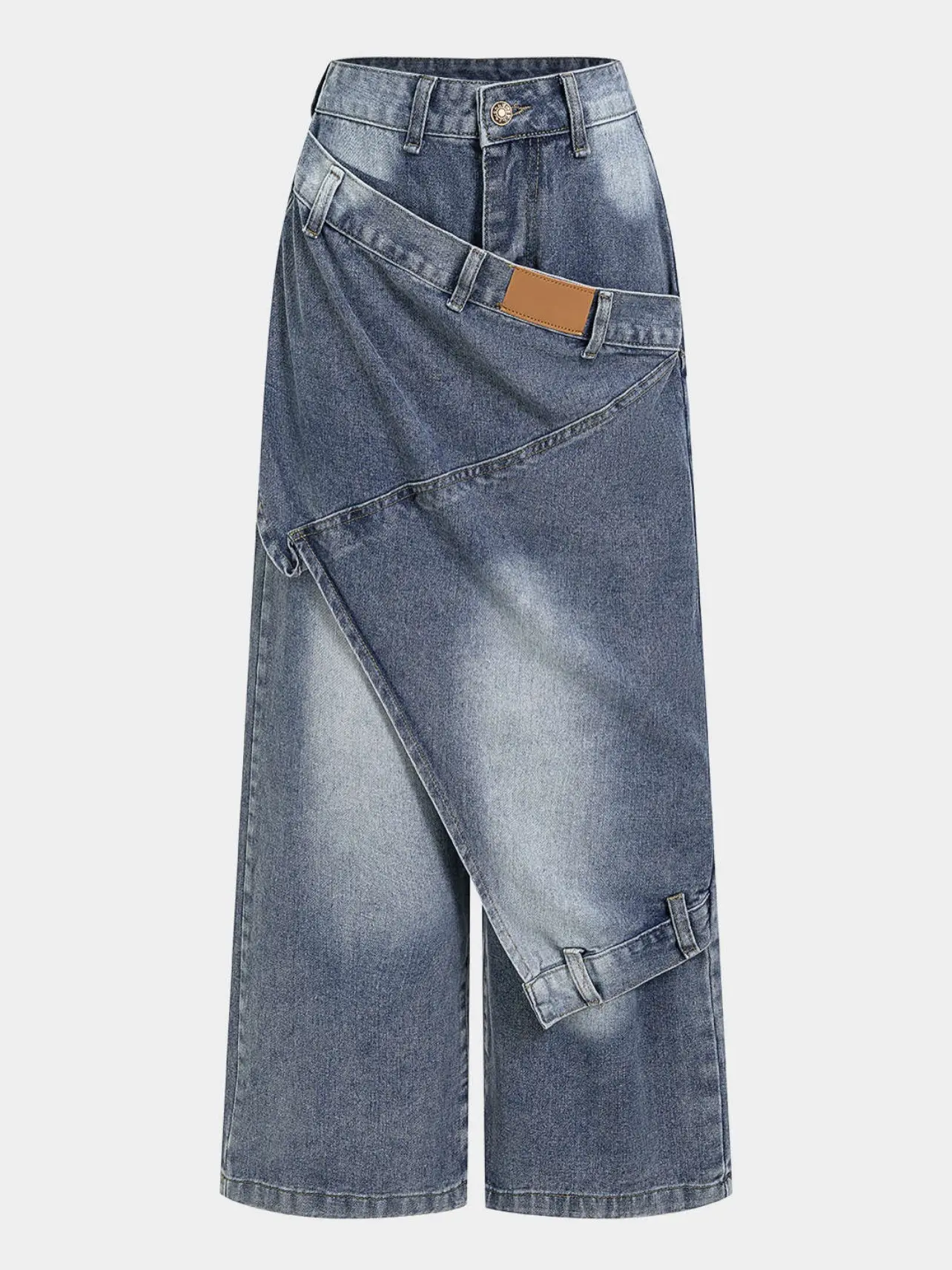 Statement Deconstructed Patchwork Layered Denim Jeans for Women Statement Deconstructed Patchwork Layered Denim Jeans for Women