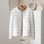 Women’s Short Puff Jacket with Ruffled Crew Neck Pockets