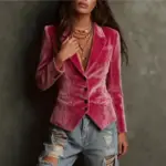 Womens Long-sleeve Shirt-collar Velvet Blazer