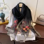 Embroidered Mulberry Silk Jacquard Long Wrap Scarf