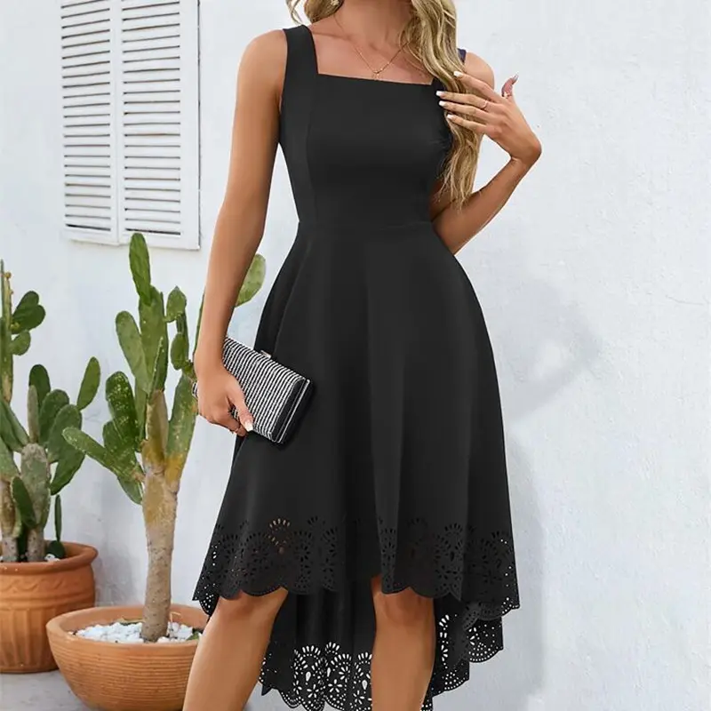 Statement Black Burnt-Out Dress with Irregular Pendulous Drape