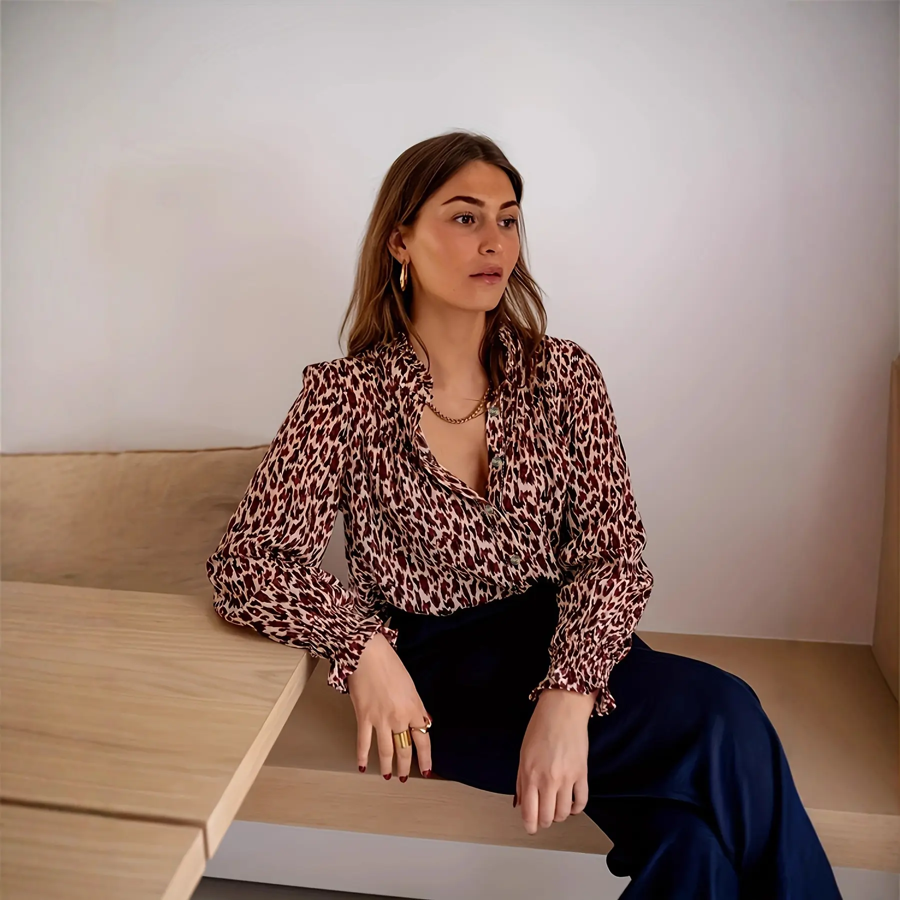 Long-sleeve Design-focused Loose-fit Casual Top
