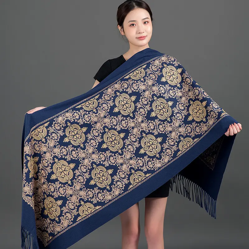Crown Embroidered Korean Style Scarf, 200 cm Long for Warm Layering