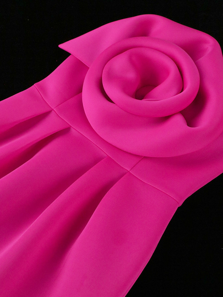 One-shoulder Diagonal Collar Three-dimensional Flower Dress For Women