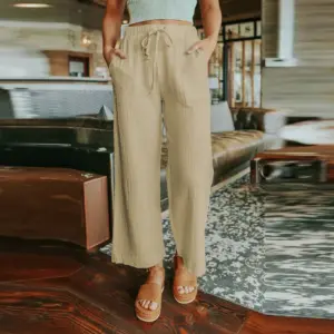 Breathable Wide-Leg Pants for Women, High Waist 9-Point