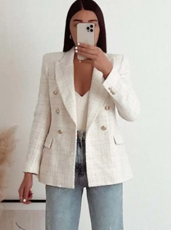 Tailored Urban Casual Textured Double Breasted Blazer Tailored Urban Casual Textured Double Breasted Blazer