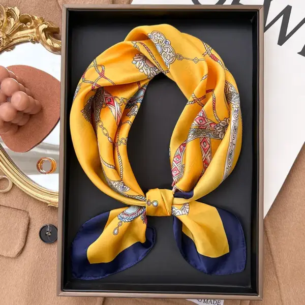 Yellow Small Square Silk Scarf For Women