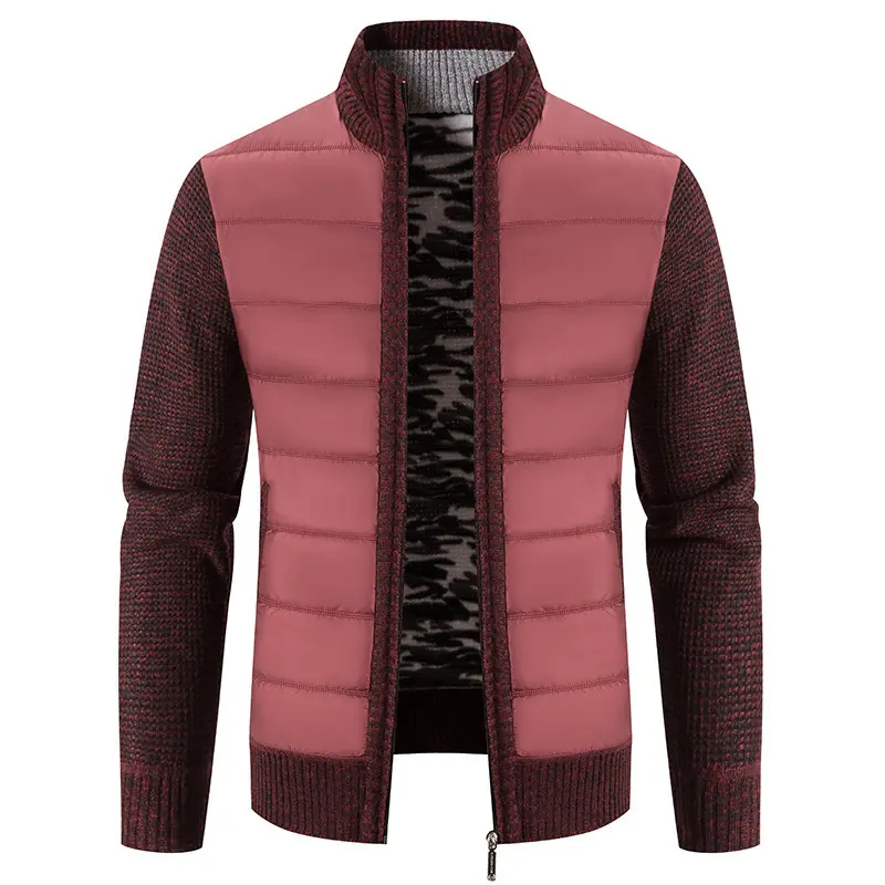 Stand Collar Men’s Cardigan Sweater Coat, Fleece-Lined Stand Collar Men’s Cardigan Sweater Coat, Fleece-Lined