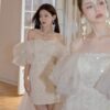 Cinched Waist Champagne Tube Top Mini Skirt - High Waist Cinched Waist Champagne Tube Top Mini Skirt - High Waist