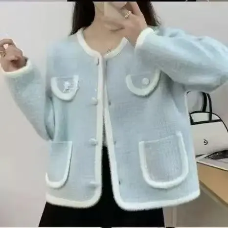 Soft Imitation Mink Fur Look Knitted Cardigan with Tassels