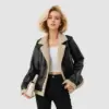 Warm Fleece-Lined Leather Coat for Women, Belted Padded