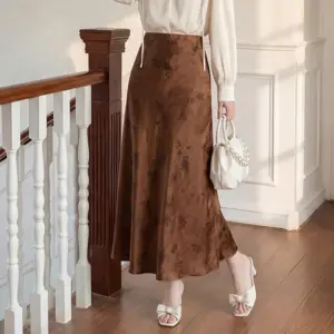 Rose Printed Satin A-line Skirt