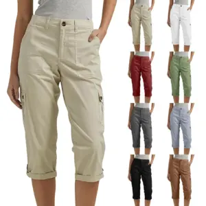 Pocket-Rich Cropped Pants for Women - Polyester Woven
