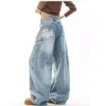 Distressed Blue Wide-Leg Denim Overalls with High Waist
