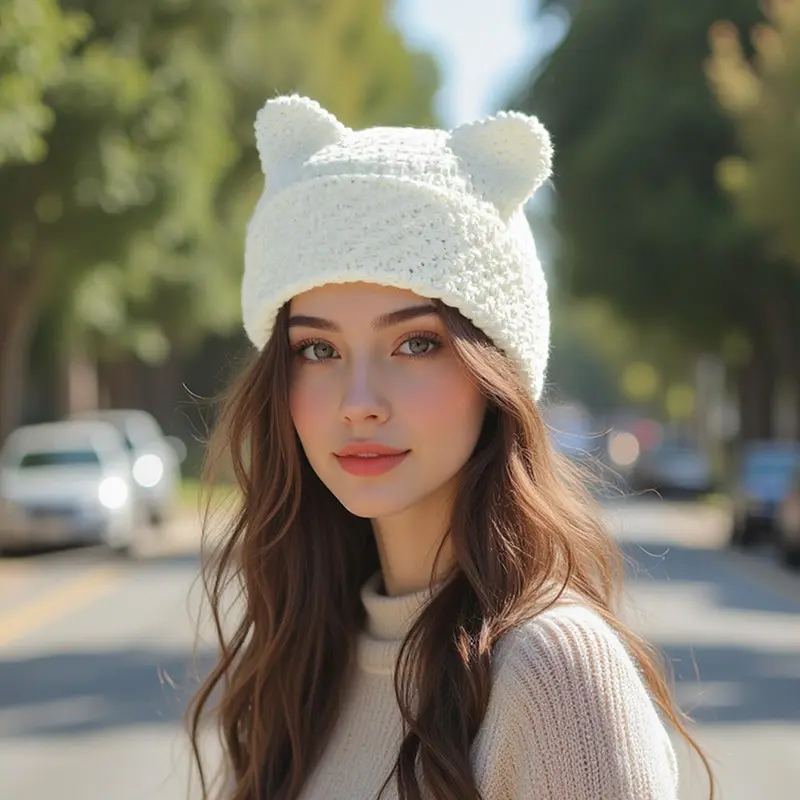 Warm Pointed Knit Beanie for Women - Free Size, Windproof