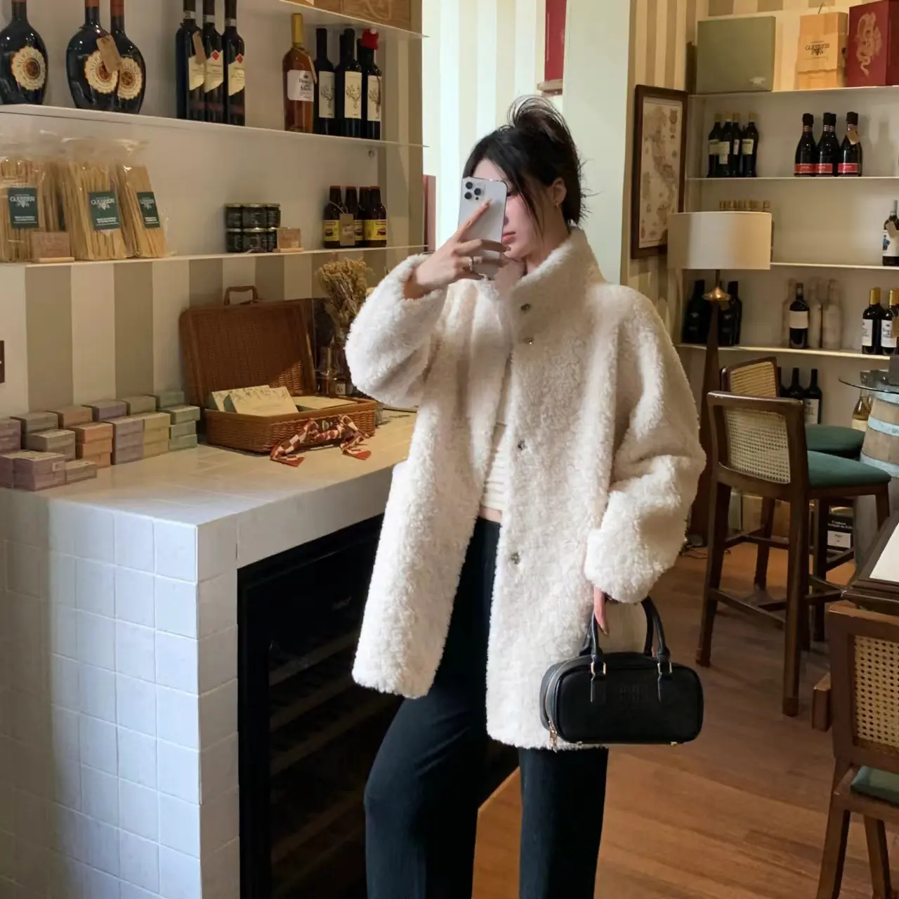 Warm Chenille Women’s Mid-Length Coat with Princess Sleeves