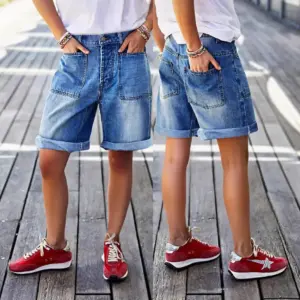Comfort Stretch Mid-Rise Bermuda Straight-Leg Denim Shorts