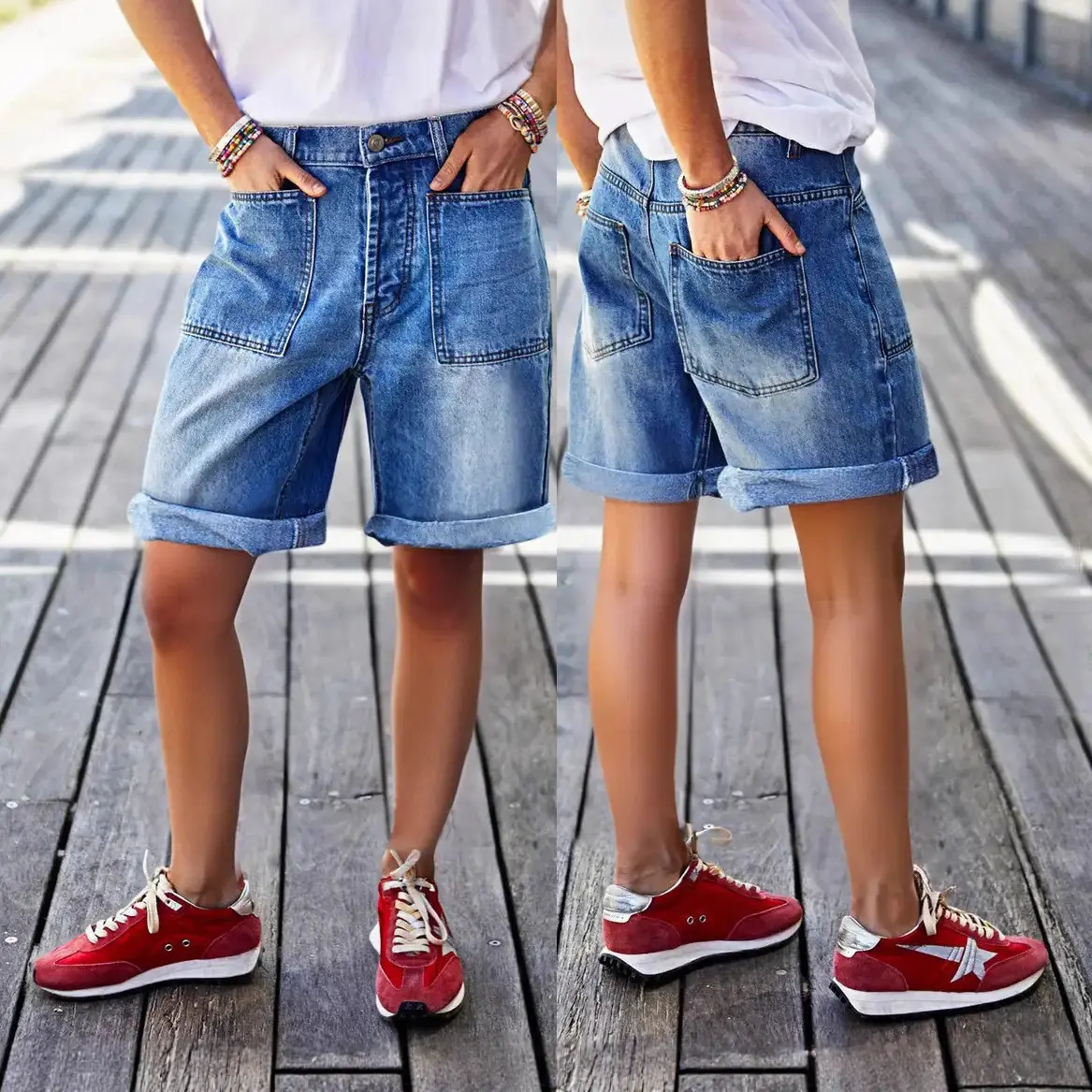 Comfort Stretch Mid-Rise Bermuda Straight-Leg Denim Shorts Comfort Stretch Mid-Rise Bermuda Straight-Leg Denim Shorts
