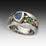 Hollowed-Out Engagement Ring Set with Green Zircon Accents