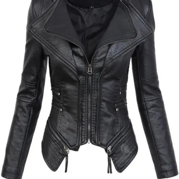 PU Leather Zippered Patchwork Jacket Coats PU Leather Zippered Patchwork Jacket Coats