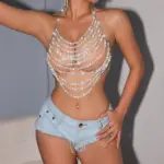Detachable Strap White Bikini Top for Beach Nightclub - A-Line