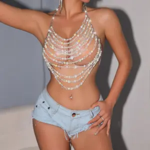 Detachable Strap White Bikini Top for Beach Nightclub - A-Line
