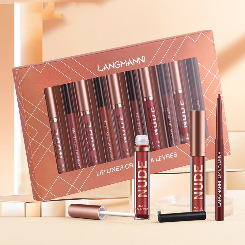 Long-Lasting Matte Lipstick & Lip Liner Set, 12 Pcs, 12 H