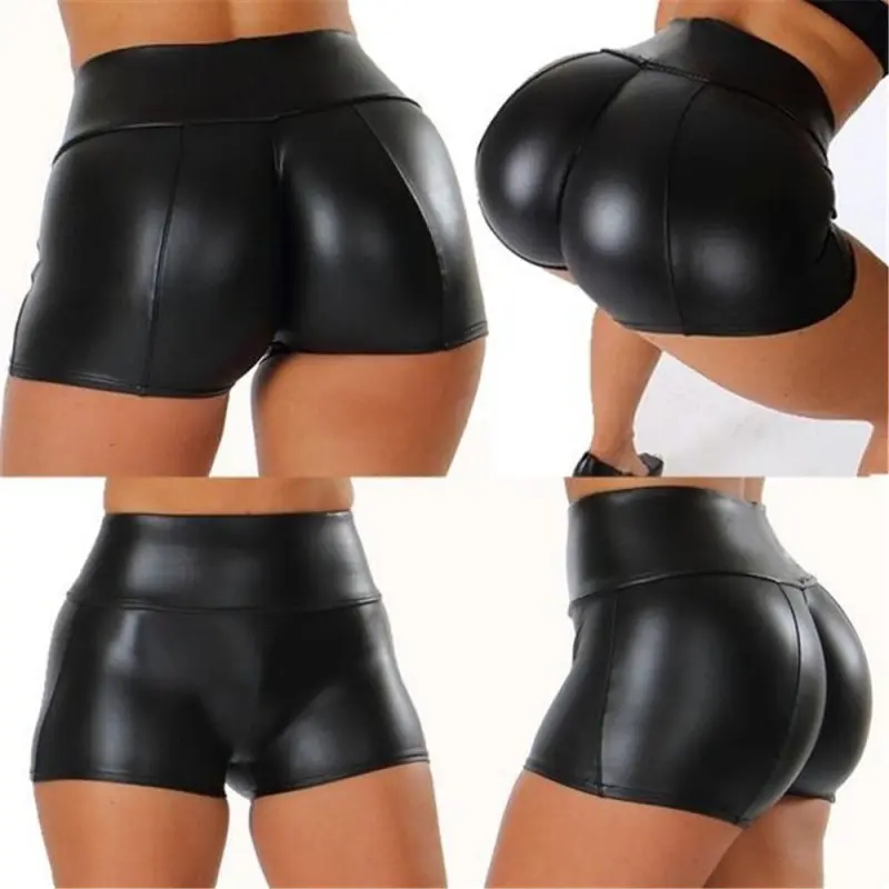 Sleek PU Leather Bodycon Nightclub Shorts with Hip Hugging Fit Sleek PU Leather Bodycon Nightclub Shorts with Hip Hugging Fit
