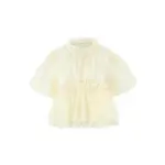 Elegant Stand-Up Collar Blouse with Lace-Up Puff Sleeves