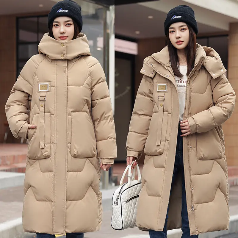 Warm Women’s Mid-Length Puffer Jacket with Detachable Hood Warm Women’s Mid-Length Puffer Jacket with Detachable Hood