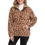 Warm Faux Lambswool Fleece Leopard-Print Hoodie Jacket