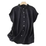 Flattering Plus Size Cotton-Linen Shirt with Patchwork