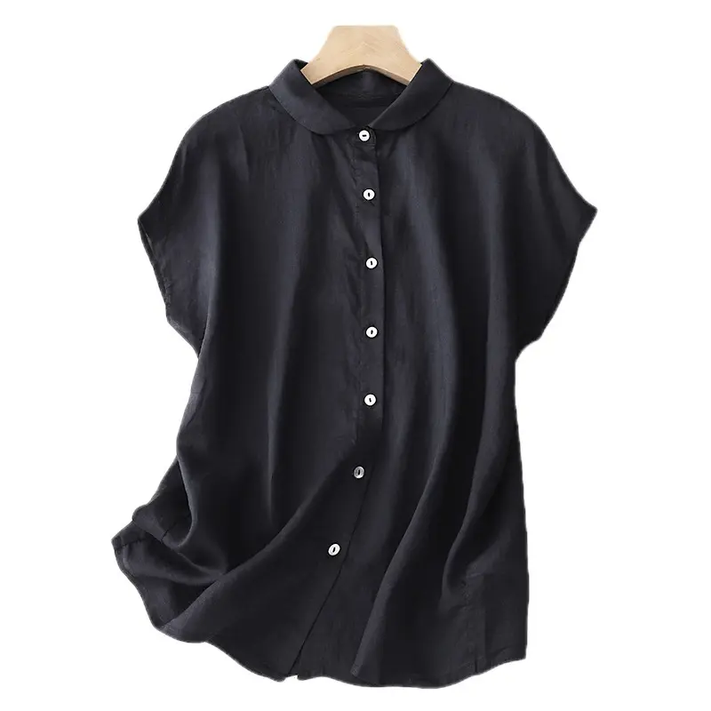 Flattering Plus Size Cotton-Linen Shirt with Patchwork