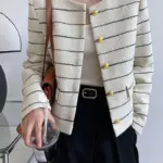 Striped Womens Short Single-breasted Jacket