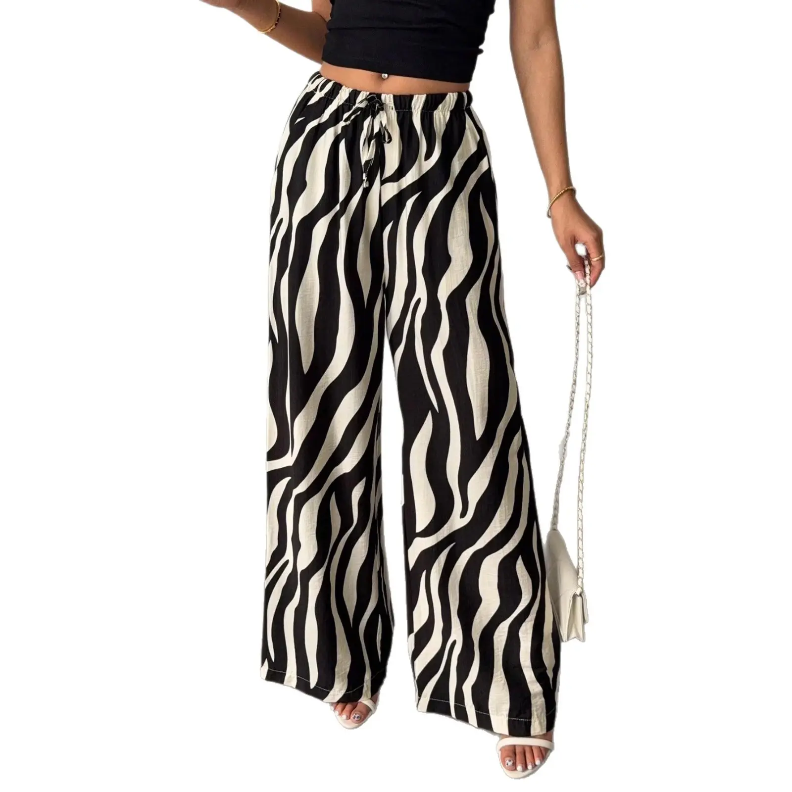 Bold Black & White Printed Wide-Leg Pants for Women